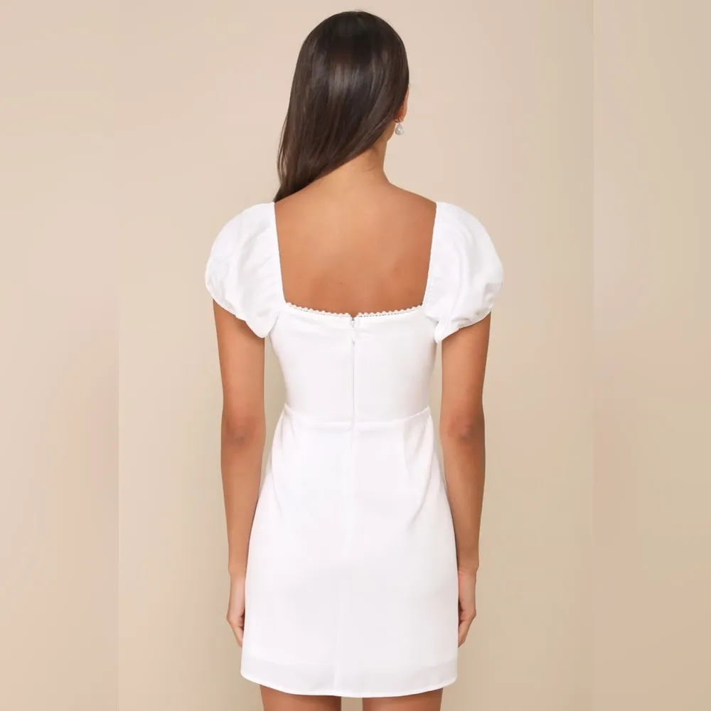 LULU’S Adorable Poise White Pearl Puff Sleeve Mini Dress - Image 2