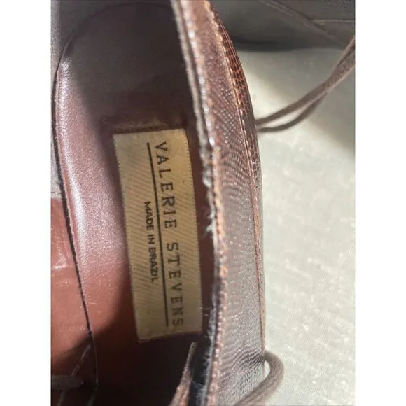 Valerie Stevens Kelsey Women's Brown Croc Leather Block High Heel Shoes Sz 6.5 B - Image 5