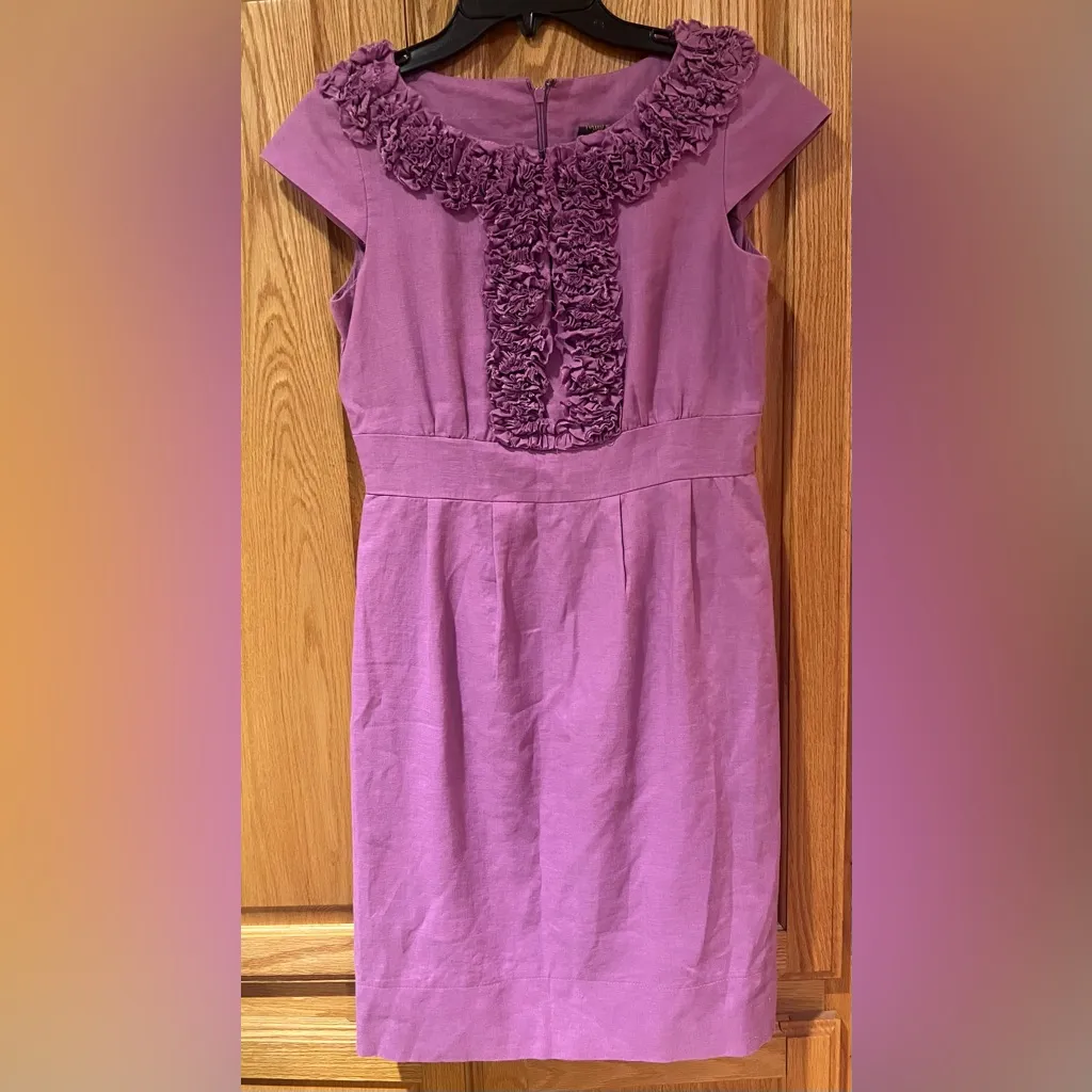 Taylor Ruffle Linen Lined Sheath Dress Cap Sleeves Lilac Purple Size‎ 2 - Image 9