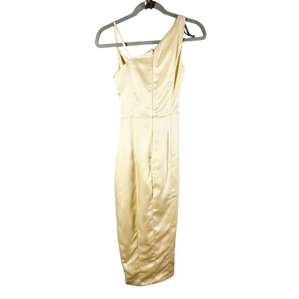 Lavish Alice Satin Cowl Neck Button Detail Formal Midi Dress US 0 Cream - Image 3