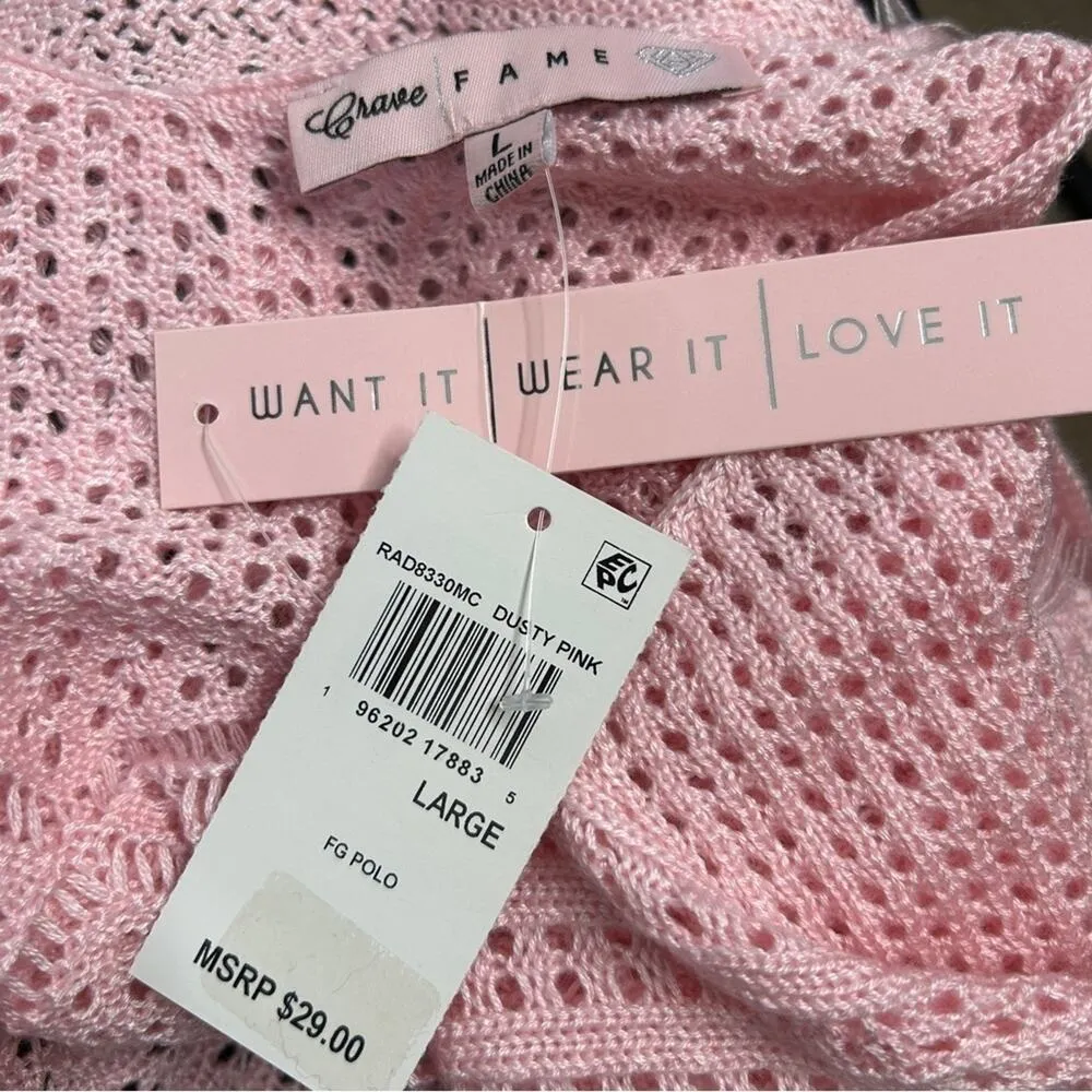 CRAVE FAME Crochet Fringe Crop Top Womens Size Large Boho Kawaii Pastel Festival - Image 7