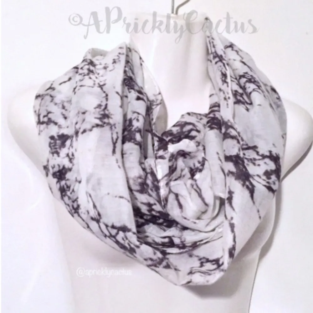 Marble Print Scarf Wrap Scarves New Black White - Image 7