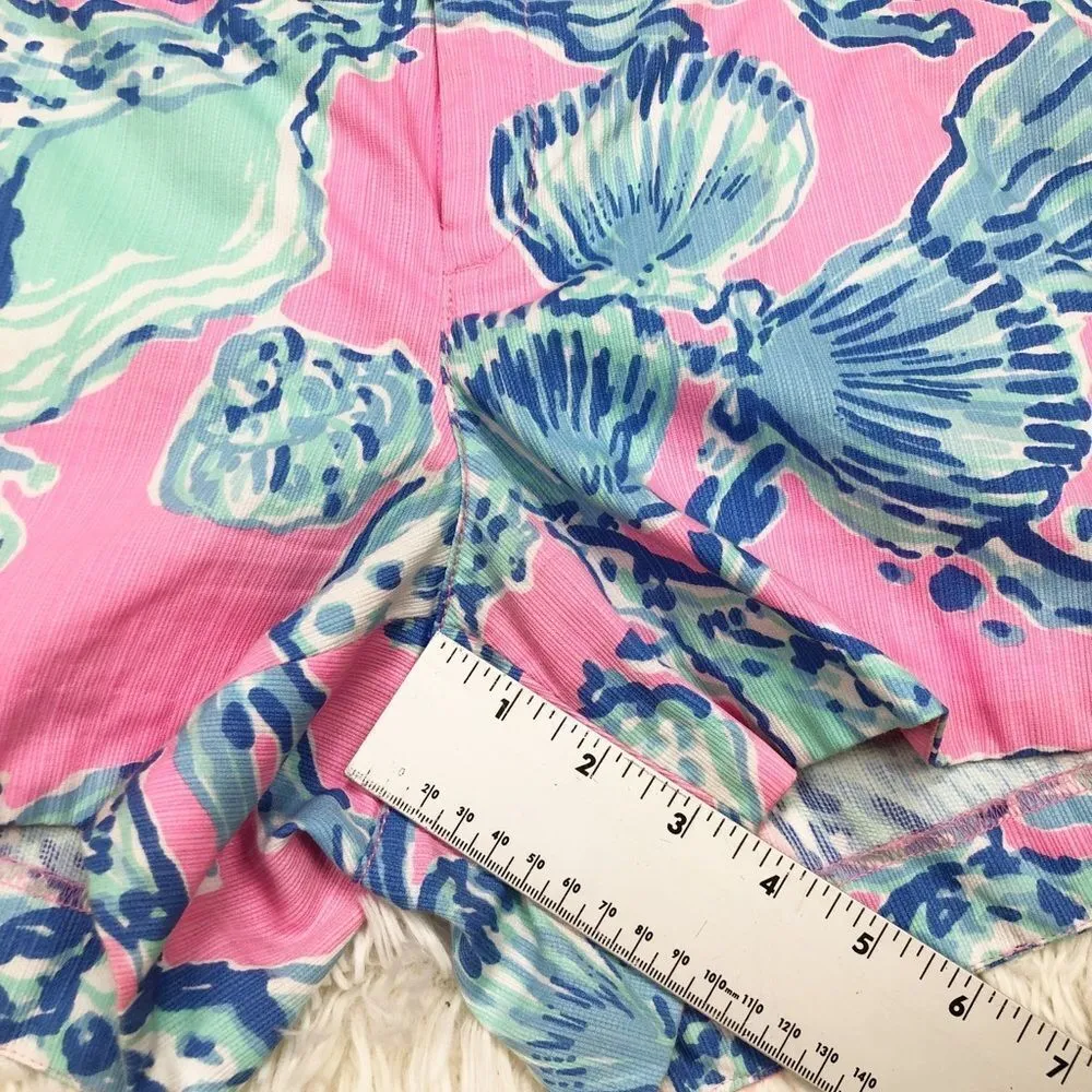 Lilly‎ Pulitzer Adie Shorts Pink Pout Barefoot Princess Blue Shell Size 4 - Image 3