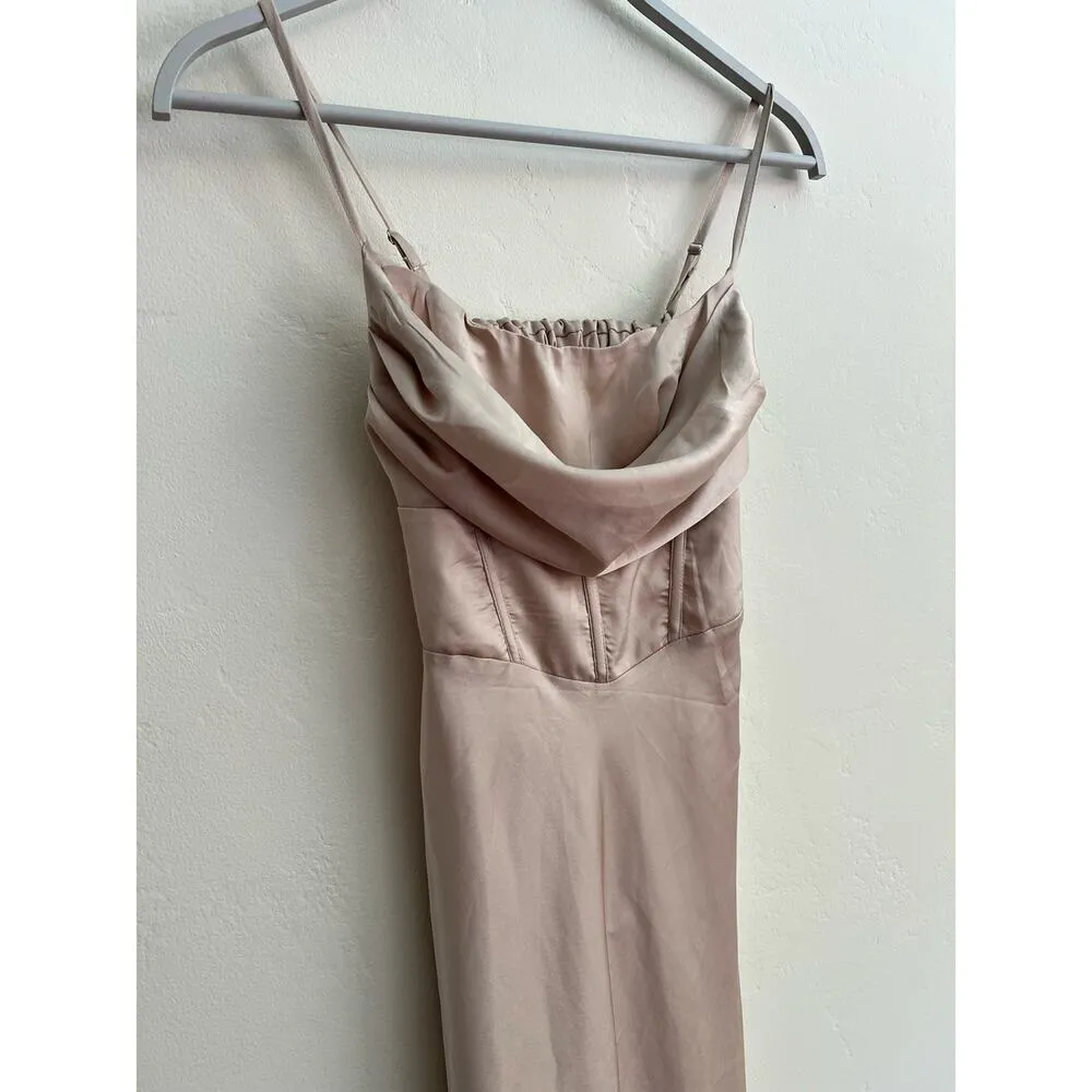 Princess Polly Lillie Beige Corset Satin Midi Dress - Size 2 - Image 5