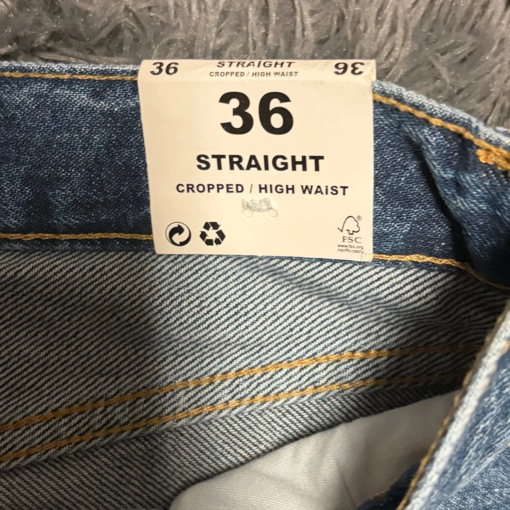 Mango denim Havana straight trendy cropped high waisted blue jeans size 28 NWT - Image 8