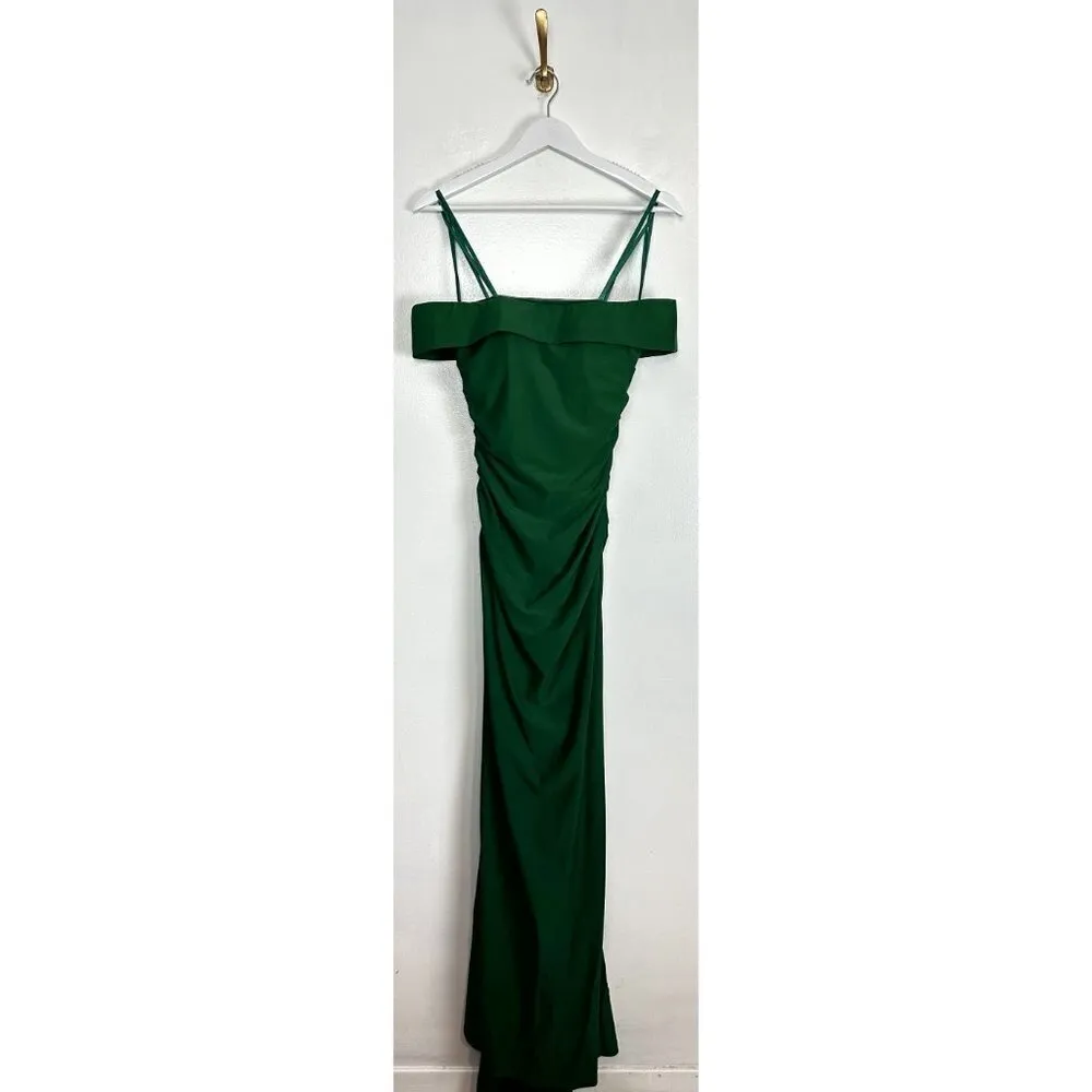 LA FEMME Off The Shoulder Elegant Long Evening Gown in Green Size US 0 - Image 3
