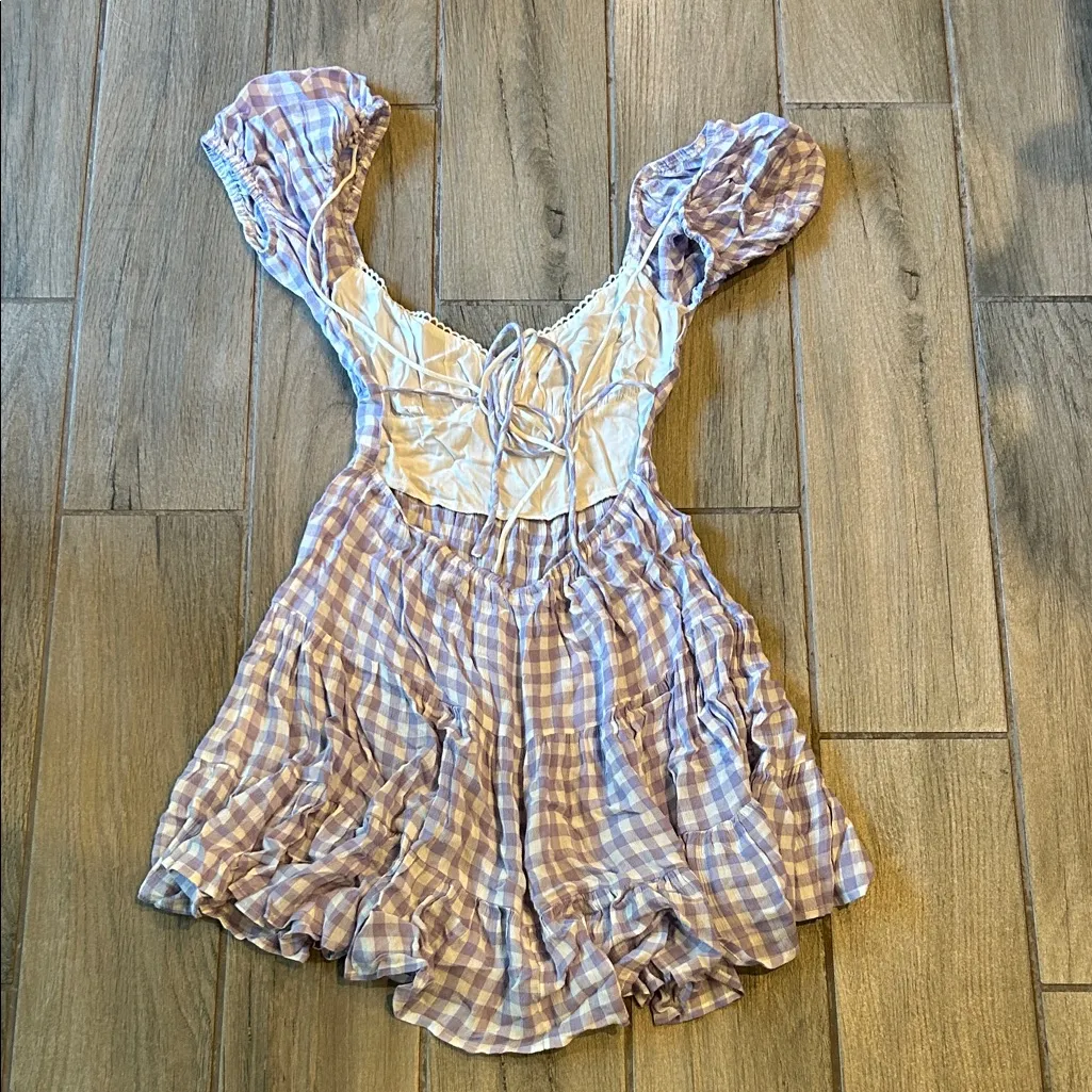 Chic Lavender Checkered Mini Dress Purple - Image 5
