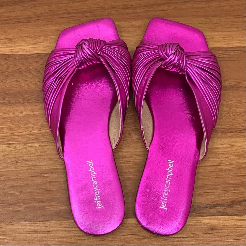 JEFFREY CAMPBELL Knaughty-3 Pink Metallic Knotted Slip On Flat Mules Sandals 7 - Image 3