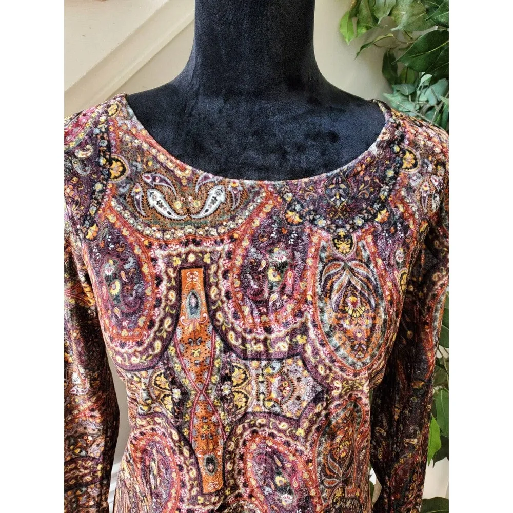 Earthbound Women Multicolor Polyester Round Neck Long Sleeve Knee Length Dress M - Image 5