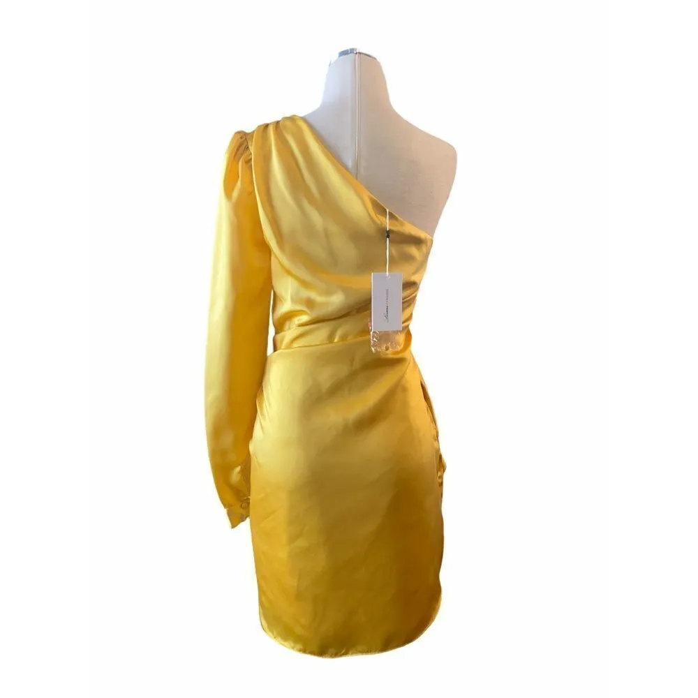 Lovers + Friends Yellow One Shoulder Ana Mini Dress New Satin Cocktail - Image 7