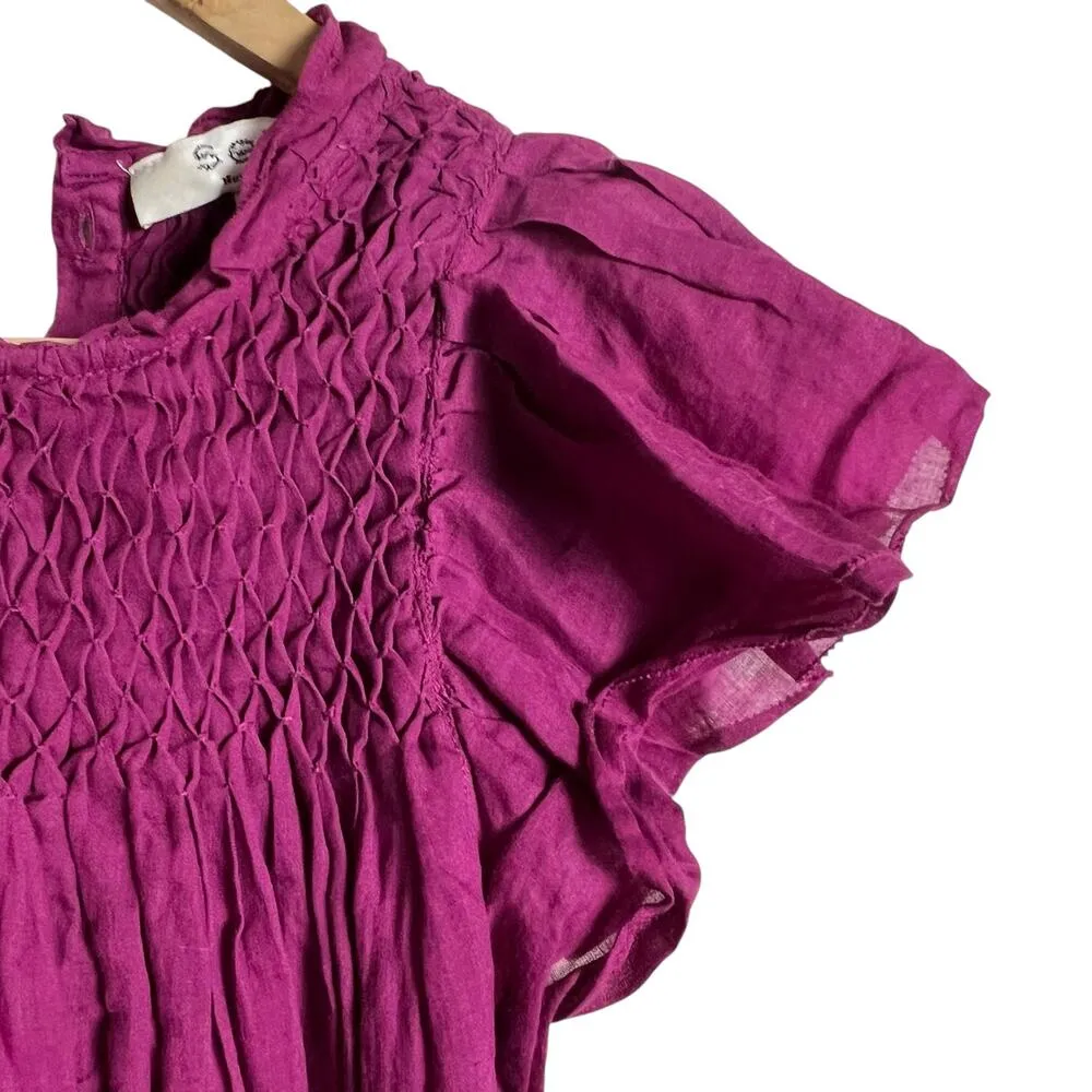 Sea New York Geneva Fuchsia Pink Smocked Short Sleeve Top Size Small Purple - Image 5