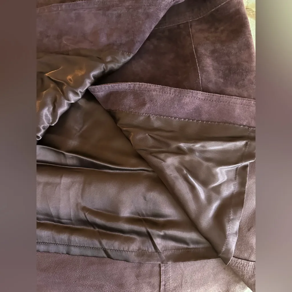 Benetton Vintage 1990's United Colors of Benetton China Plum Leather Wrap Skirt - Image 9