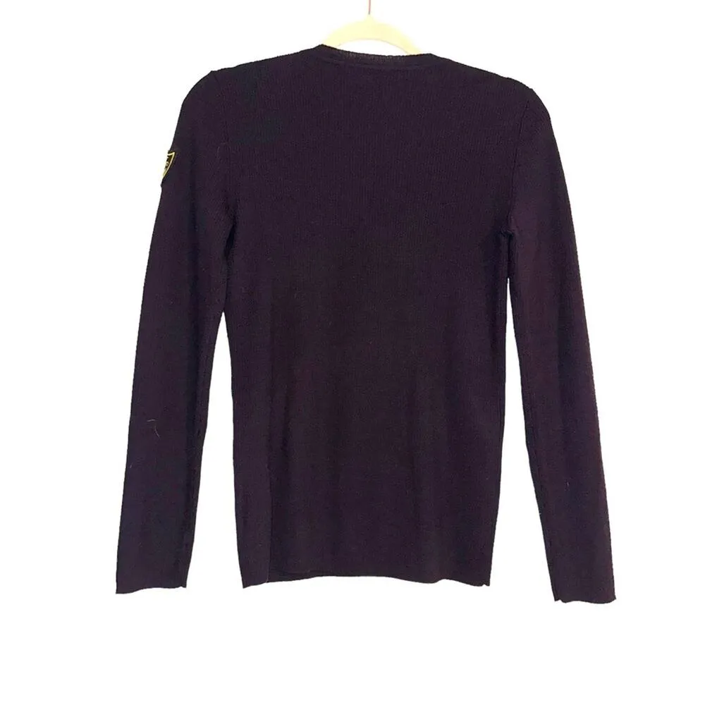 Ralph Lauren Jeans Company Wool Ribbed V-Neck Purple Sweater Top MEDIUM W/ Crest - Image 2