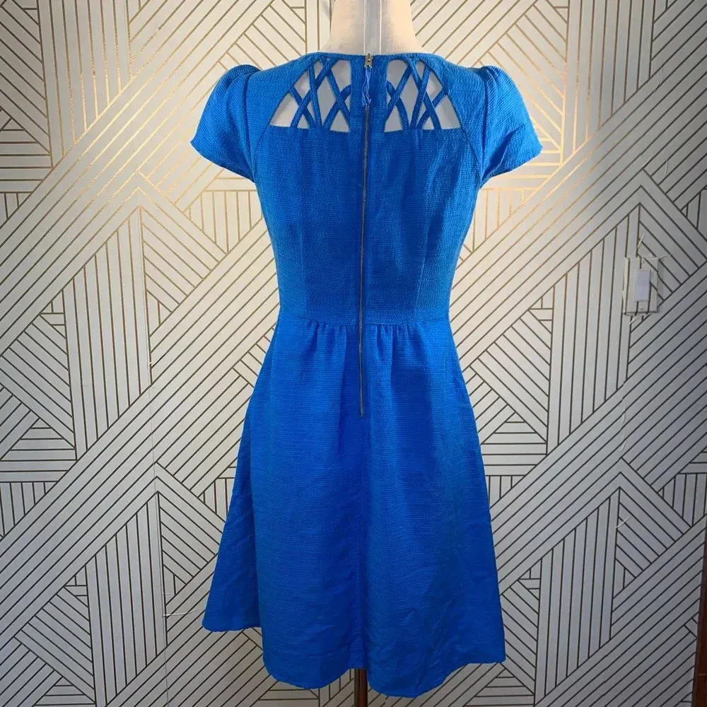 Anthropologie Maeve Aria Dress Fit & Flare Short Sleeve Cut Out Neck Blue Size 0 - Image 8