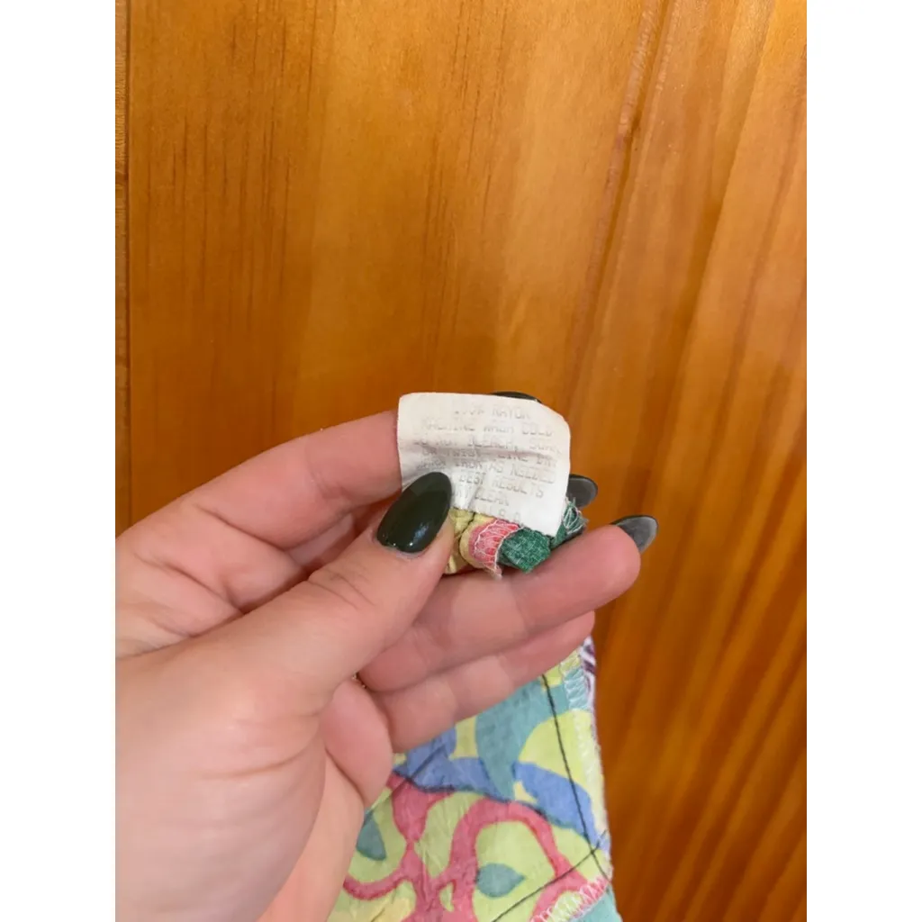 Vintage James World Patchwork Mini Dress Santa Monica Graphic Floral Womens Larg - Image 5