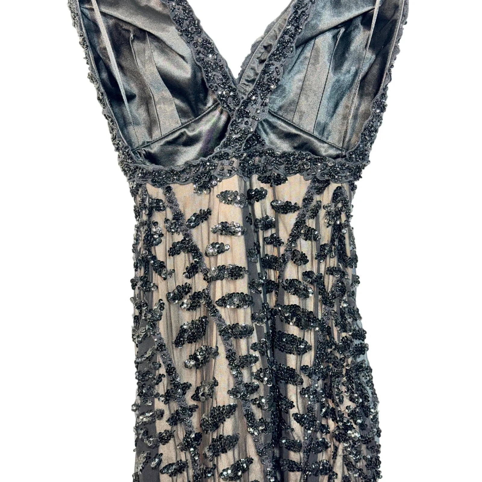 NEW Mandalay Black Beaded Sequin Sheer Silk Midi Evening Formal Dress Womens 8 - Image 9