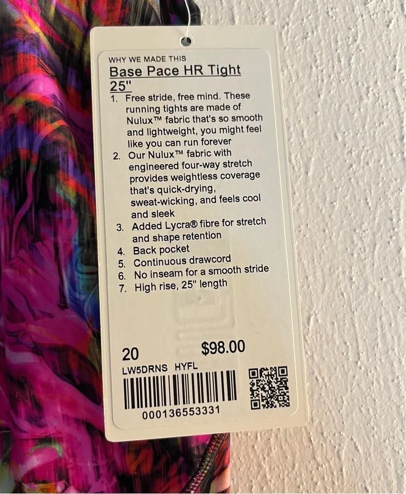 Lululemon Base Pace High-Rise Running Tight 25" Hyper Flow Pink Multi Sz 20 NWT - Image 15