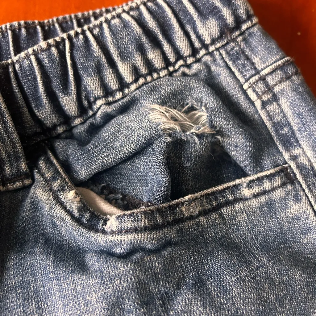 Aerie distressed drawstring elastic waist pull on denim joggers Size Medium - Image 9