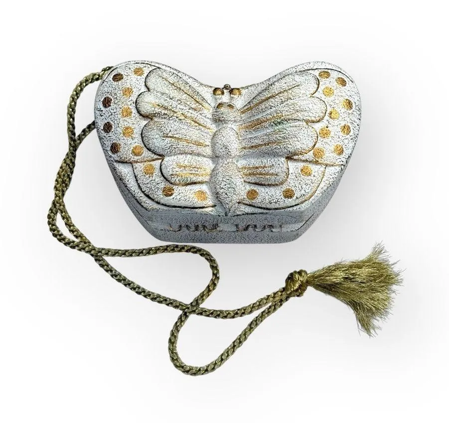 Timmy Woods 🝮 Butterfly Box Handbag Bag Minaudière 🝮
Gold Braided Strap 🝮 White - Image 8