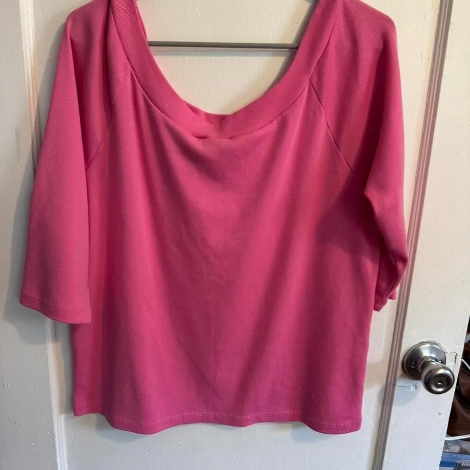 Fiorelli Pink Wide Neck 3/4 Sleeve Top Blouse Modern Knit Pullover - Image 3