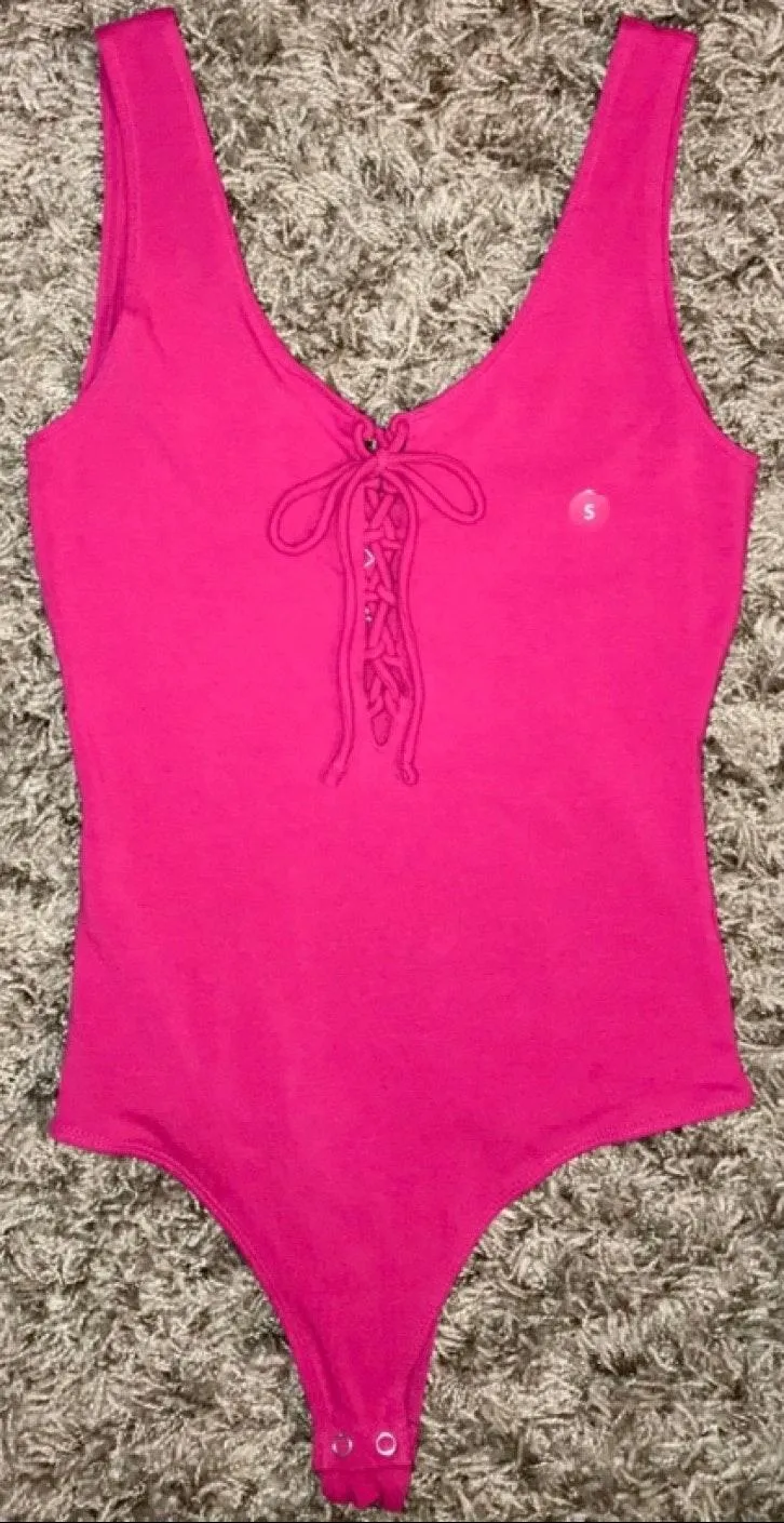 Pink Lace-Up Bodysuit - Image 2