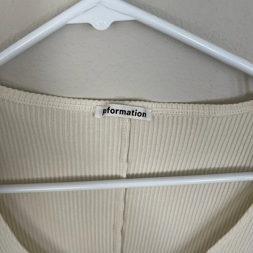 Reformation Marten Ivory Ribbed Scoop Bodysuit Buttons (S) - Image 2