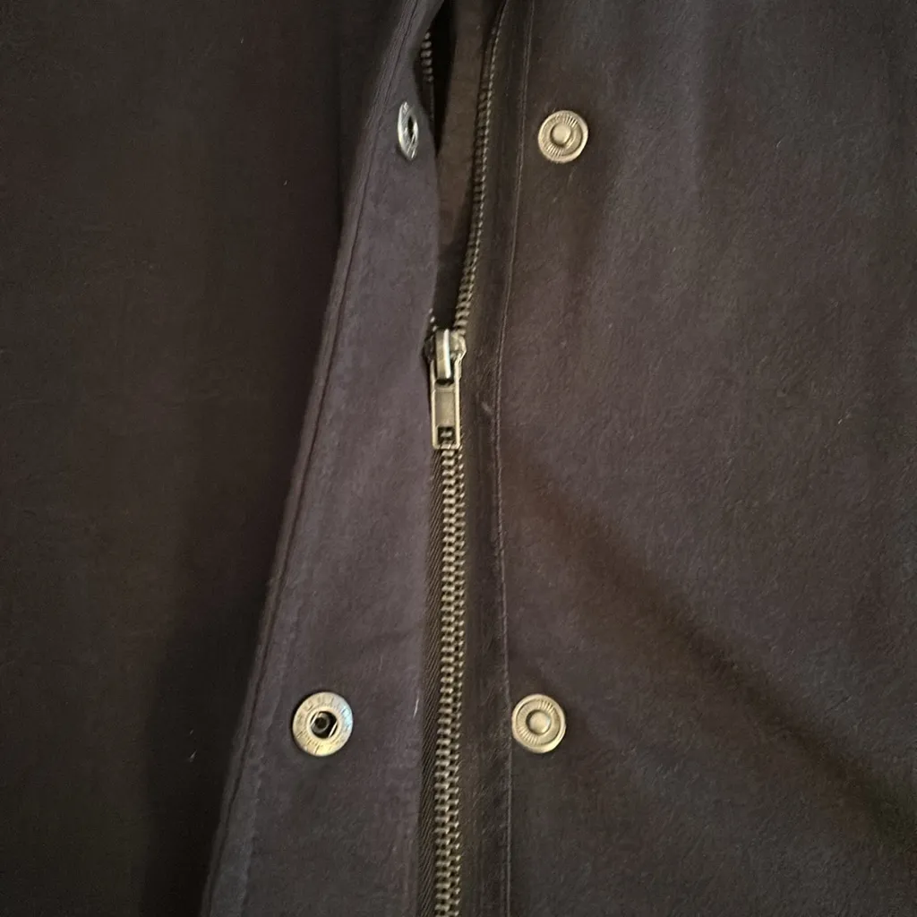 INC black jersey knit hooded jacket sherpa lined removable faux fur collar Size M - Image 11