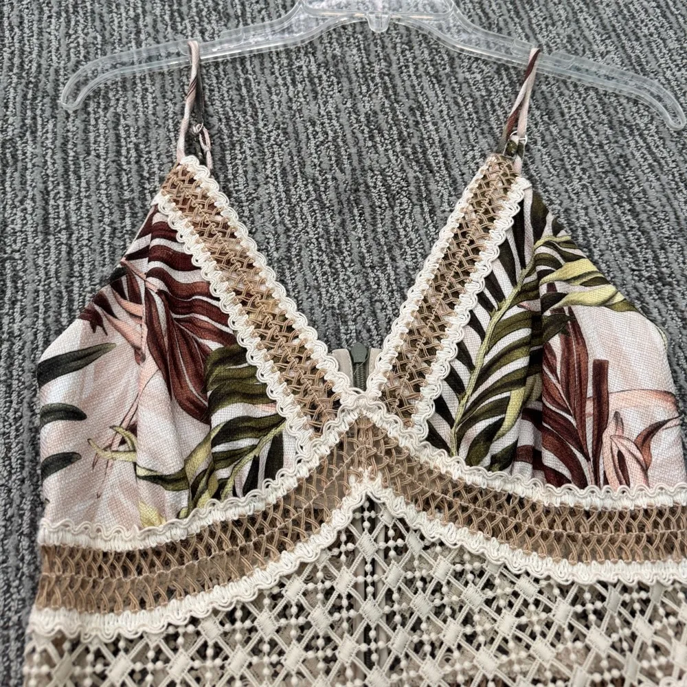 PatBo Palm Leaf Midi Dress NEVER WORN Tan Size 2 - Image 3