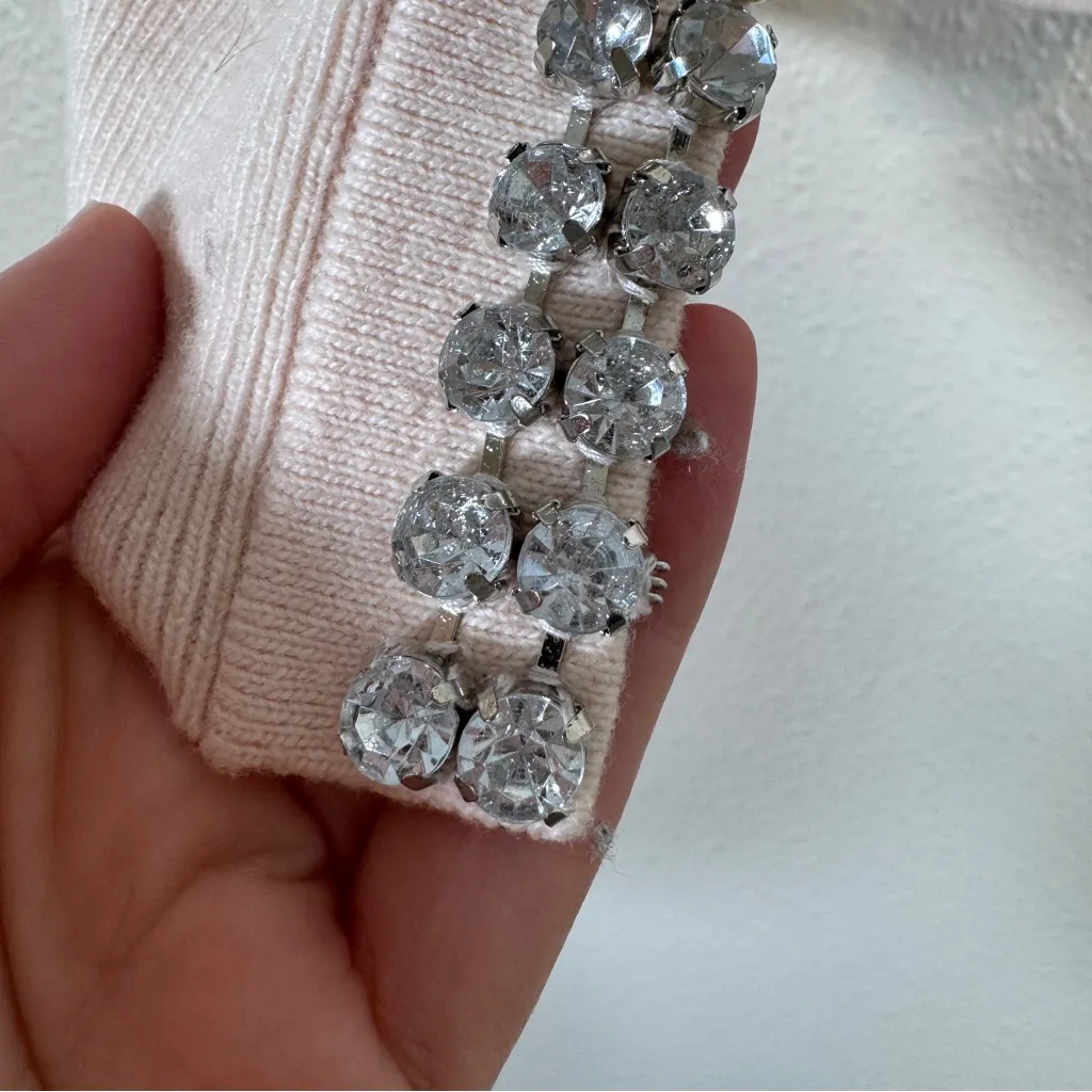 Kate Spade Pale Pink Rhinestone Studded Open Front Cardigan Sweater Womens XS - Image 7