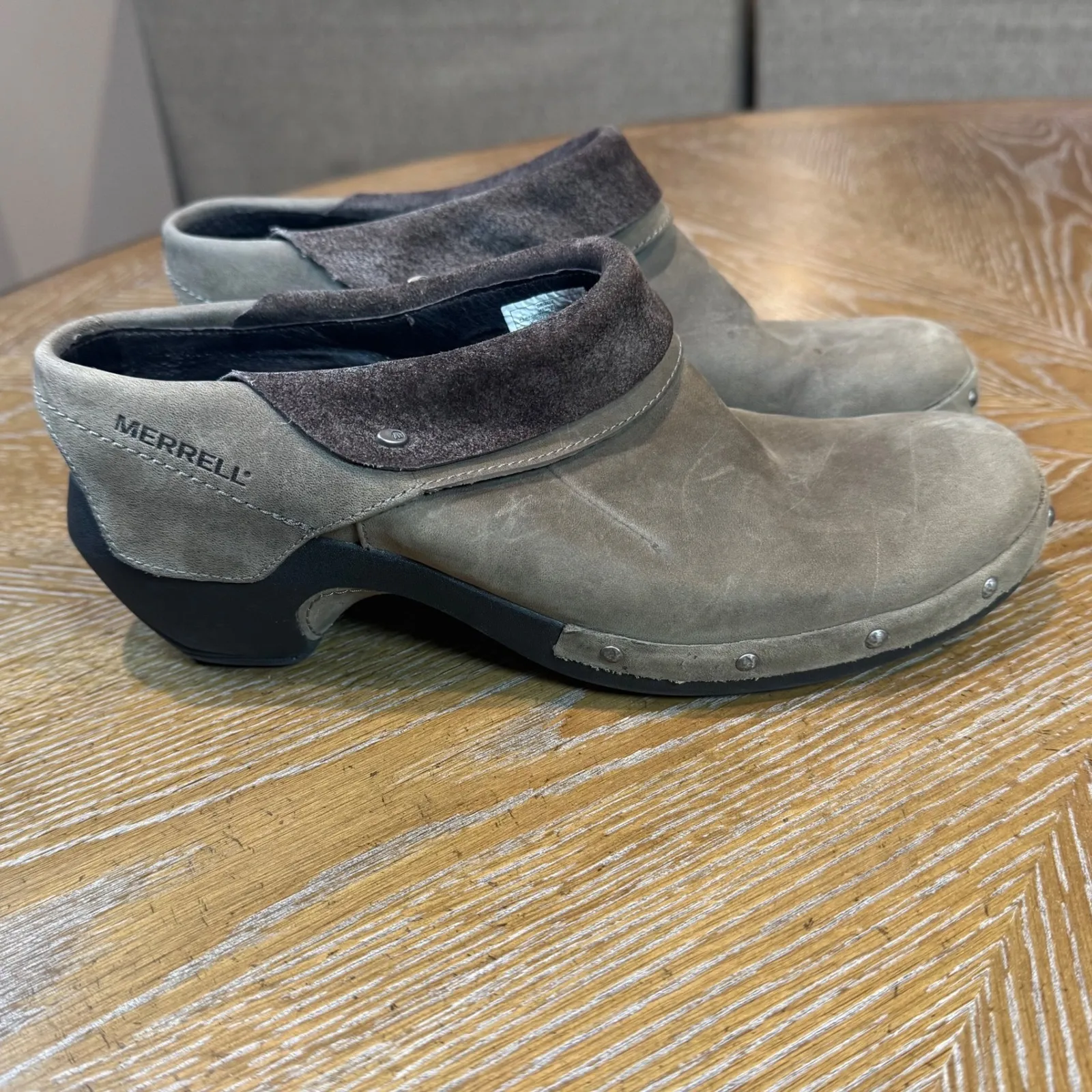 Merrill Drizzle Leather Suede Mules Clogs Slip On Brown Size 10 - Image 3