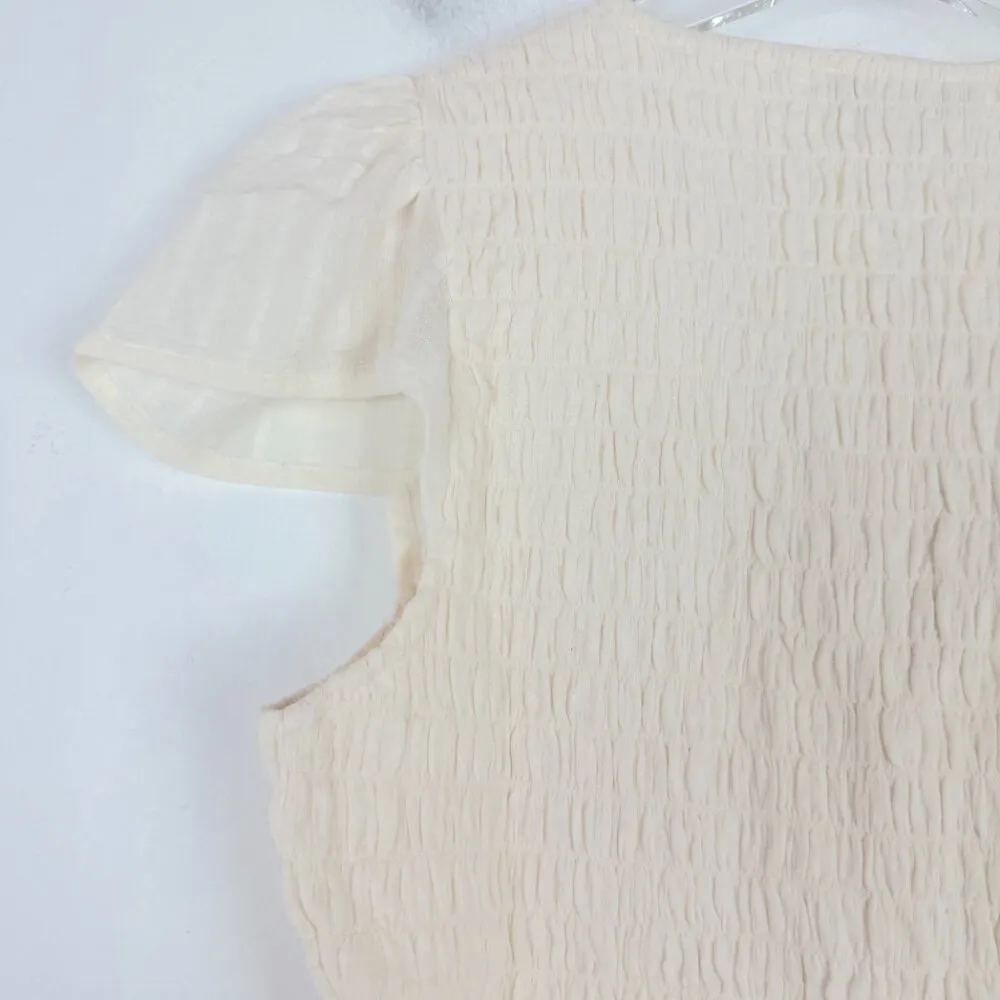 NWT Aerie Smocked V-Neck Babydoll Top Cropped Ivory Size Small S NEW - Image 9