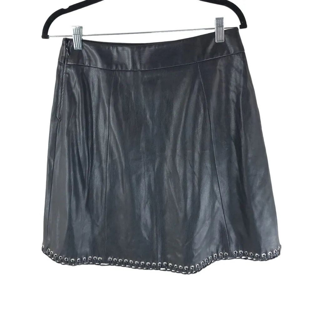 Worthington Womens Faux Leather Skirt A Line Grommet Laces Black 4 - Image 2