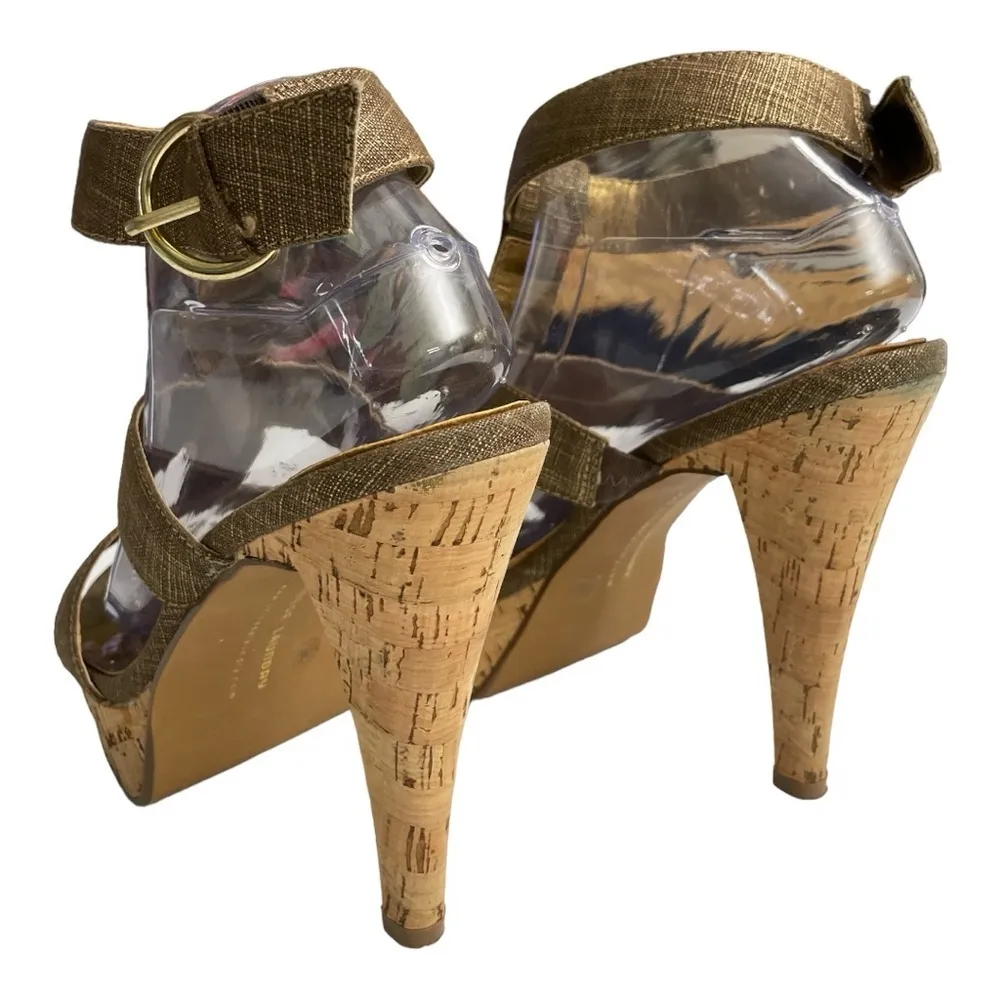 Chinese laundry denim and gold strapped cork heels size 10M - Image 6