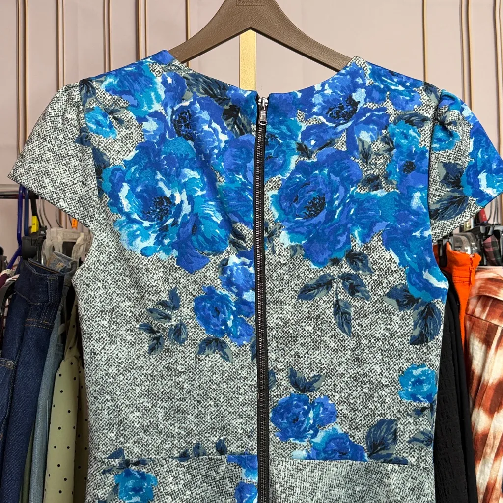 Betsey Johnson Womens Floral Gray Blue Mini Fit & Flare Dress. Size 6 - Image 7
