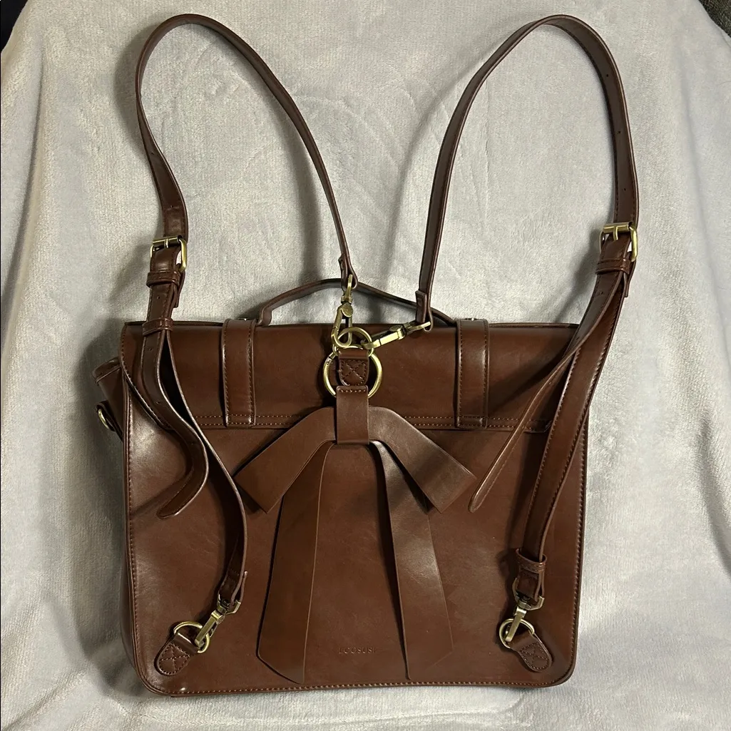 Ecosusi Women’s Brown Vegan Leather Bow Briefcase/ Laptop Bag / Backpack - Image 2