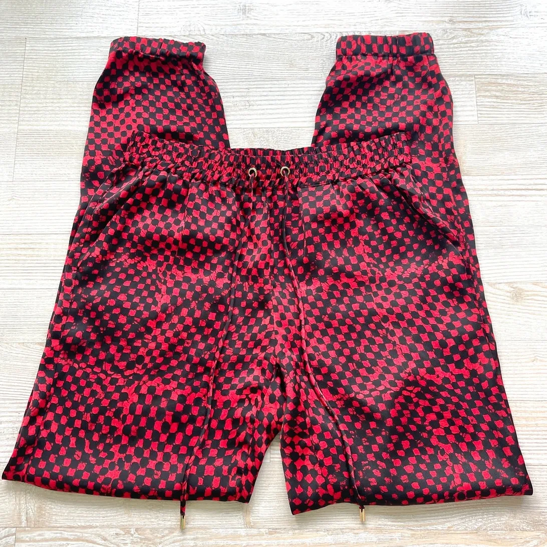 Michael Kors Printed Satin Effect Jogger Pants |‎ Red/Black Size 2 Red - Image 2