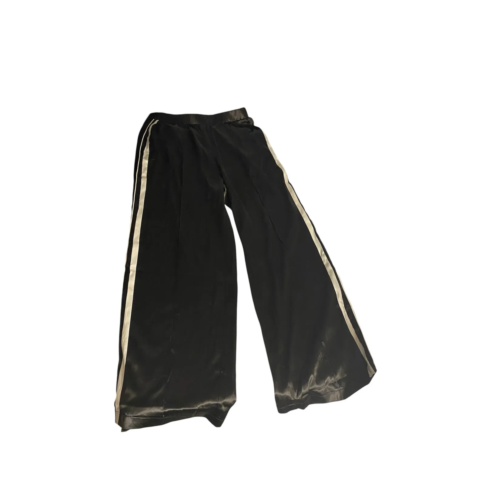 Satin Streetwear Luxe Black Wide Leg Track Pants Emmerson Lang Medium - Image 2