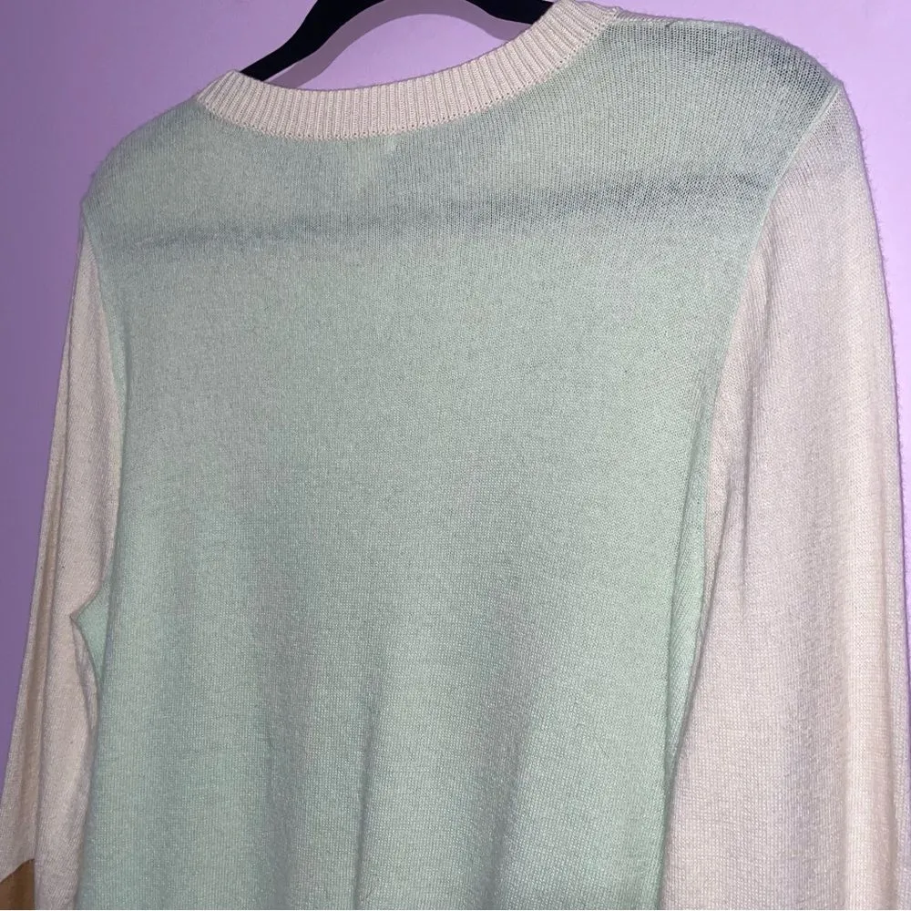 J Crew Lightweight Sweater Women Size L Crew Merino Wool ColorBlock Equestrian - Image 7