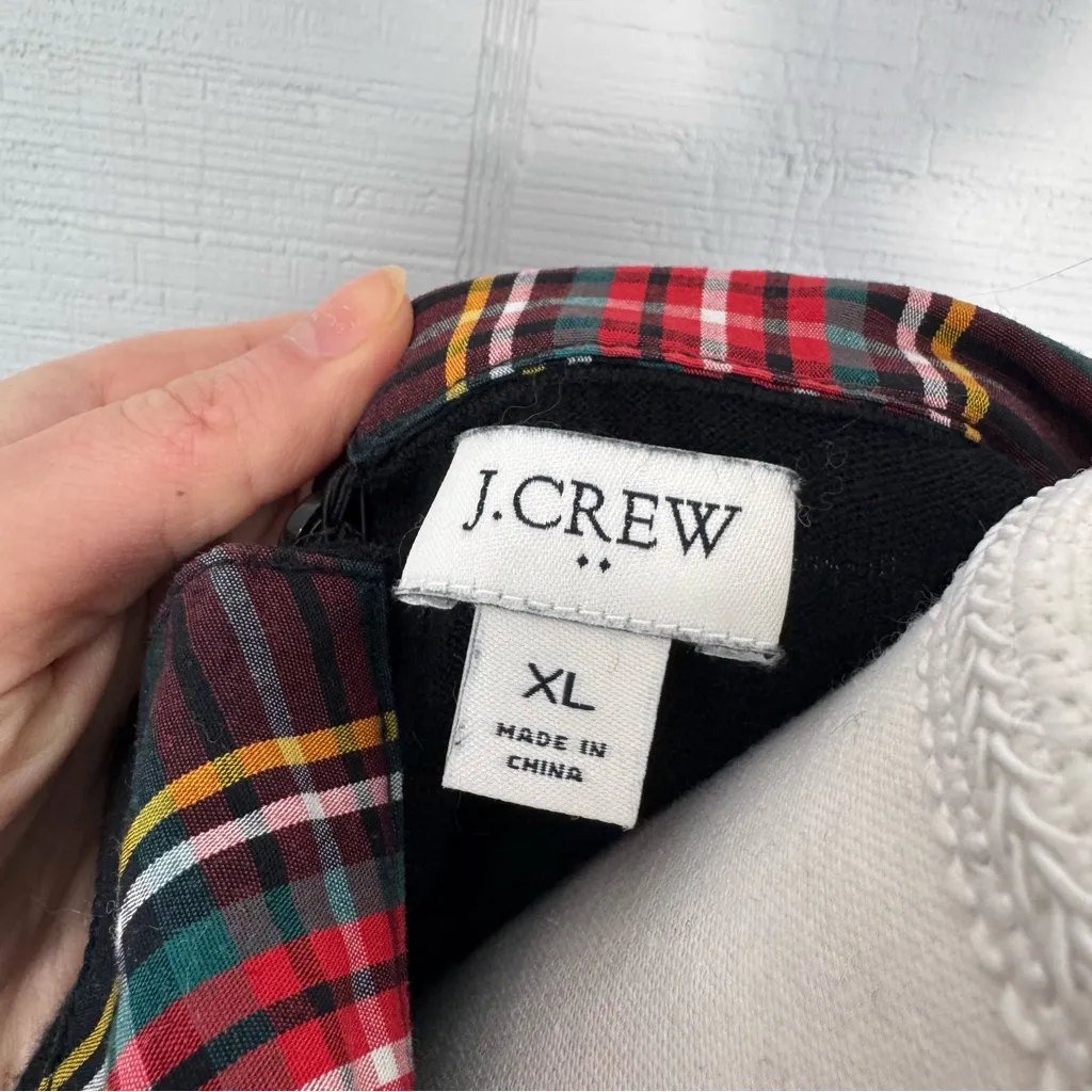 J. Crew Black Sweater Top Stewart Tartan Plaid Collar Hem Preppy Academia XL - Image 5