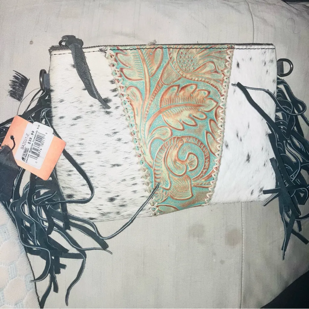 Boho Chic Multicolor Clutch with Fringe BRAND NEW REAL LEATHER! White - Image 2