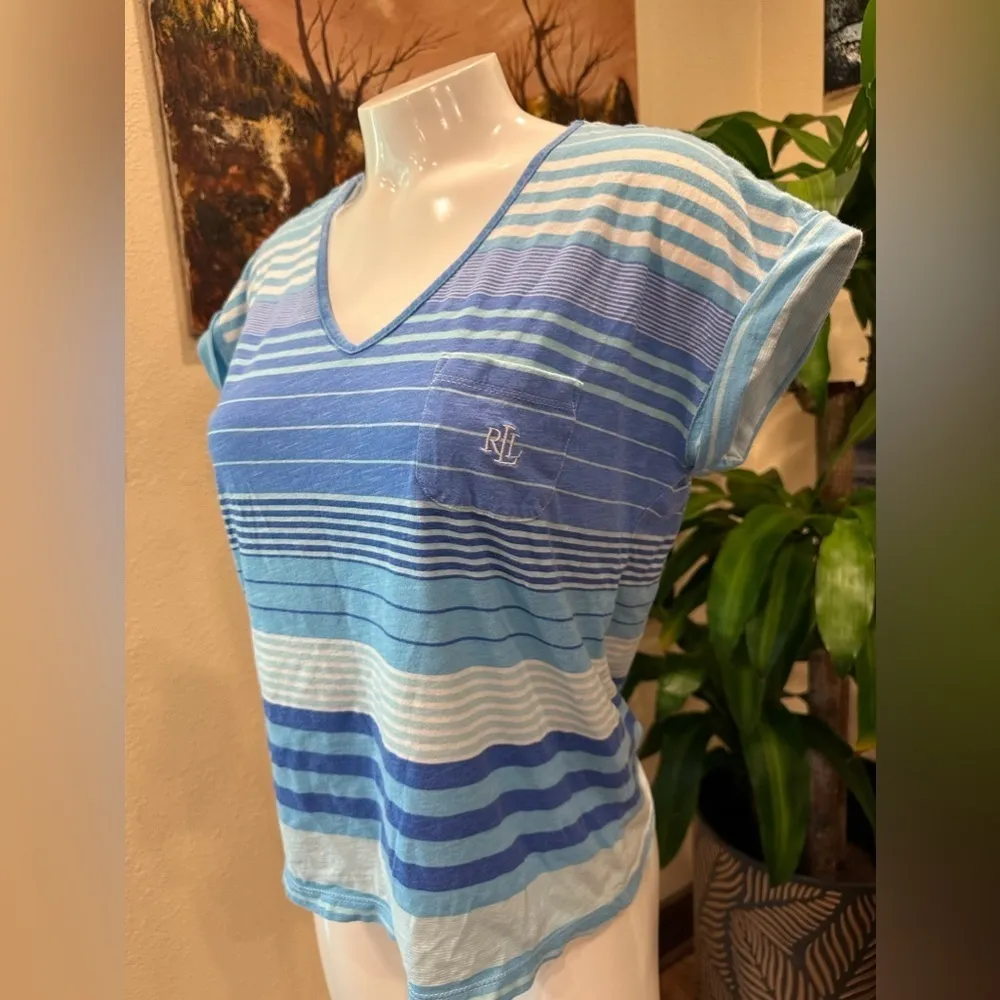 EUC Lauren by Ralph Lauren striped T-shirt with pocket logo. Sz S - Image 2