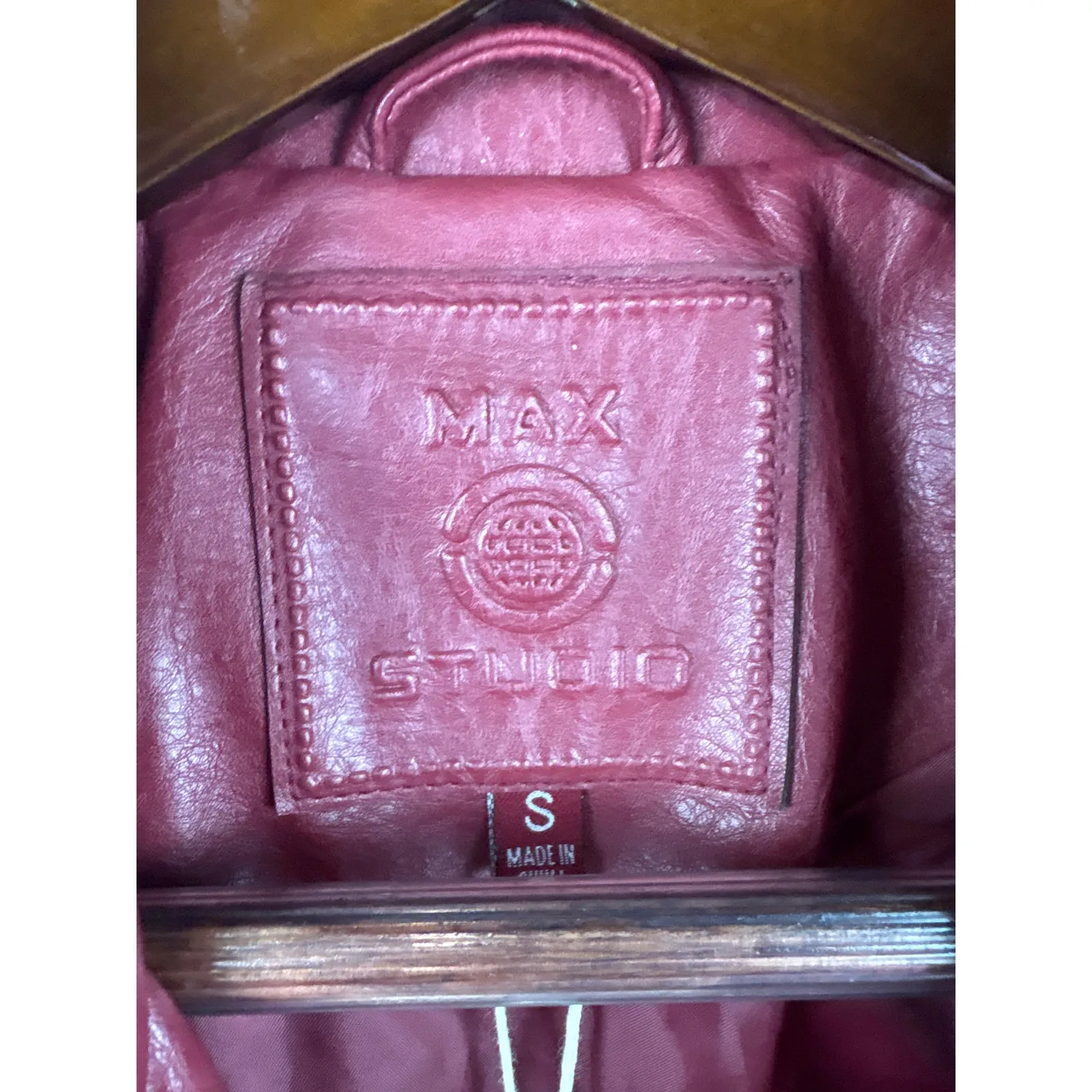 Women’s Max Studio Small Brick Red Faux Leather Hacket - Image 4