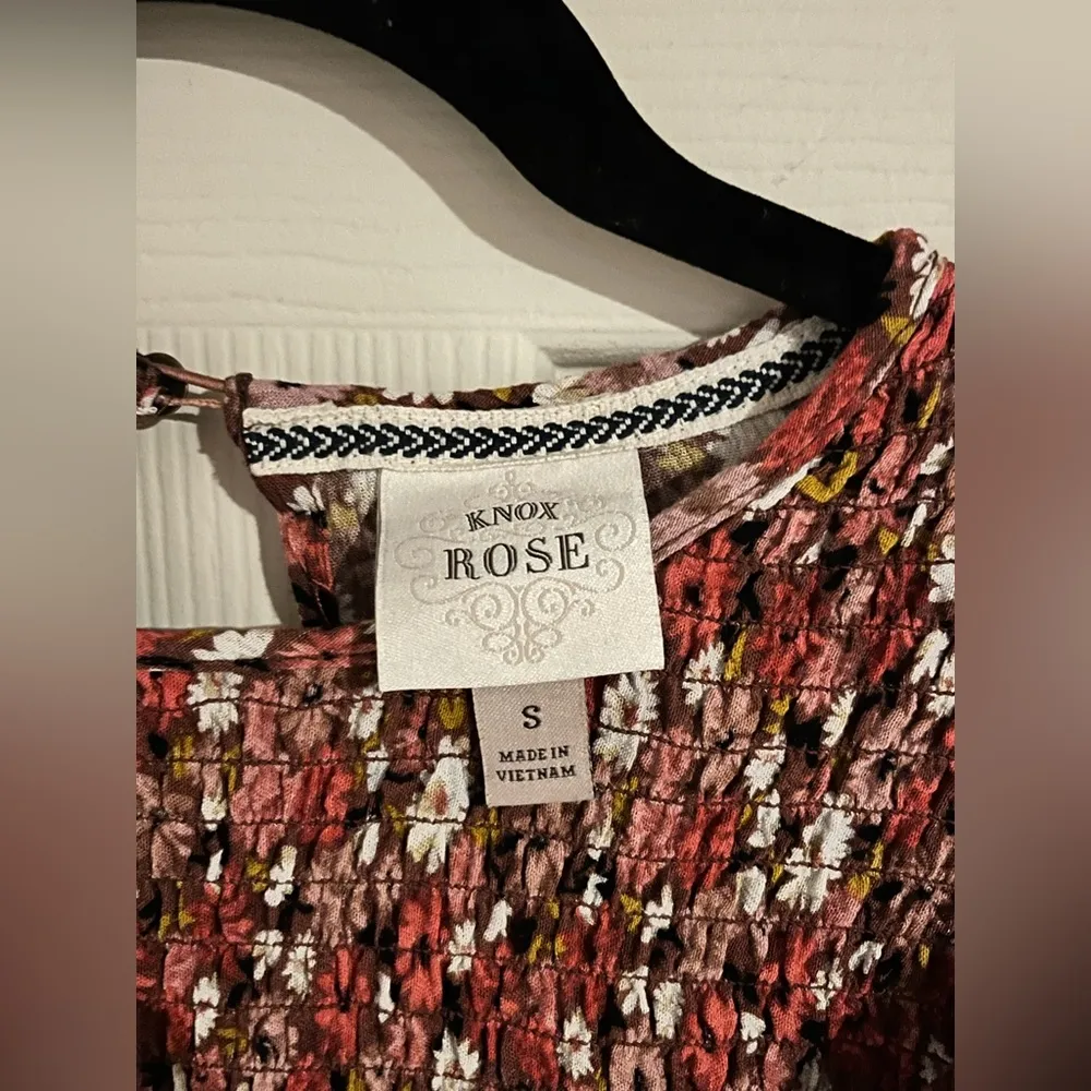 Womens Blouse, Boho Long Sleeve Pink Black Floral Peasant Size Small - Image 2