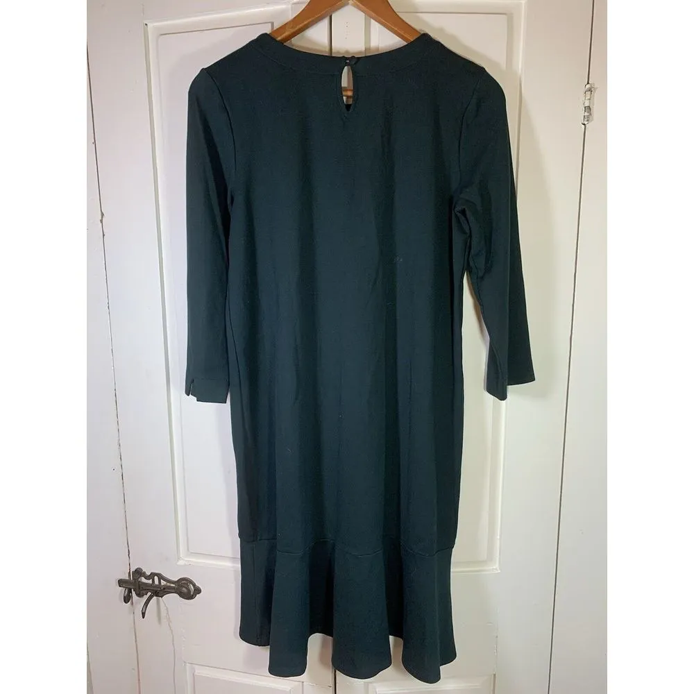 J Jill Ponte Knit Dress‎ Womens Small Knee Length Ruffle Business Office Minimal Black - Image 3