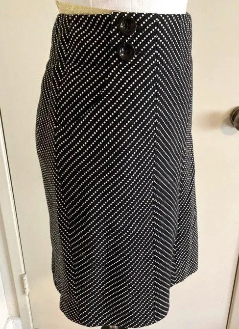 Ann Taylor Cotton Knit Short Straight Lined Skirt Button BLK/WH Side Zip SASSY - Image 4