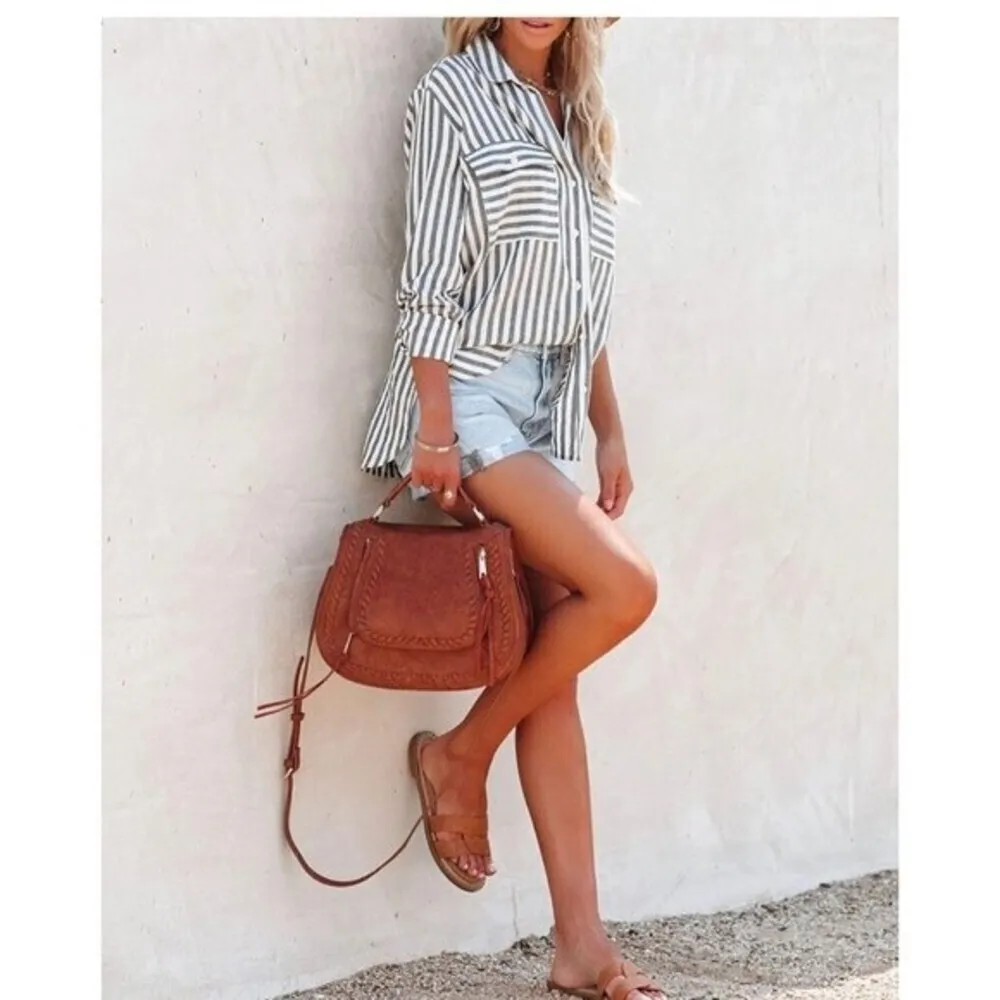 Women's Black Striped Button Down Shirts Casual Long Sleeve Stylish Tops. - Image 6