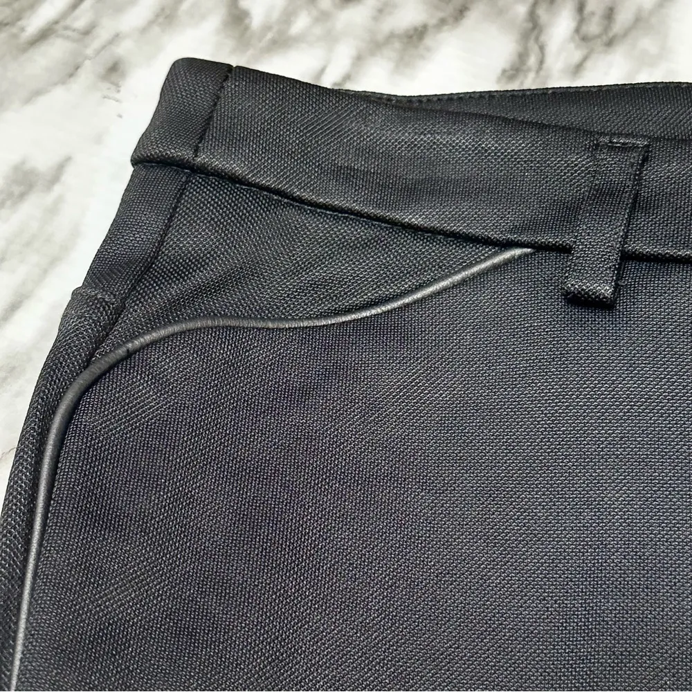 Black Skinny Pants with Sleek Design Paris Design Faux Leather Piping Tuxedo Size L - Image 8