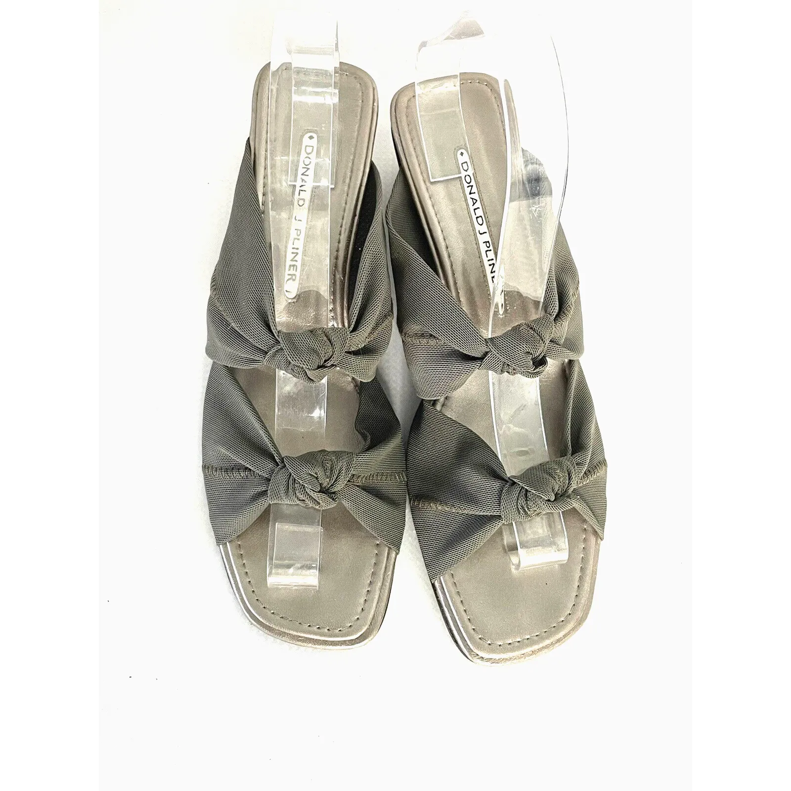 DONALD PLINER Women's 8.5 N Taupe Gray Mesh Double Knot Block Heel Shoes - Image 2