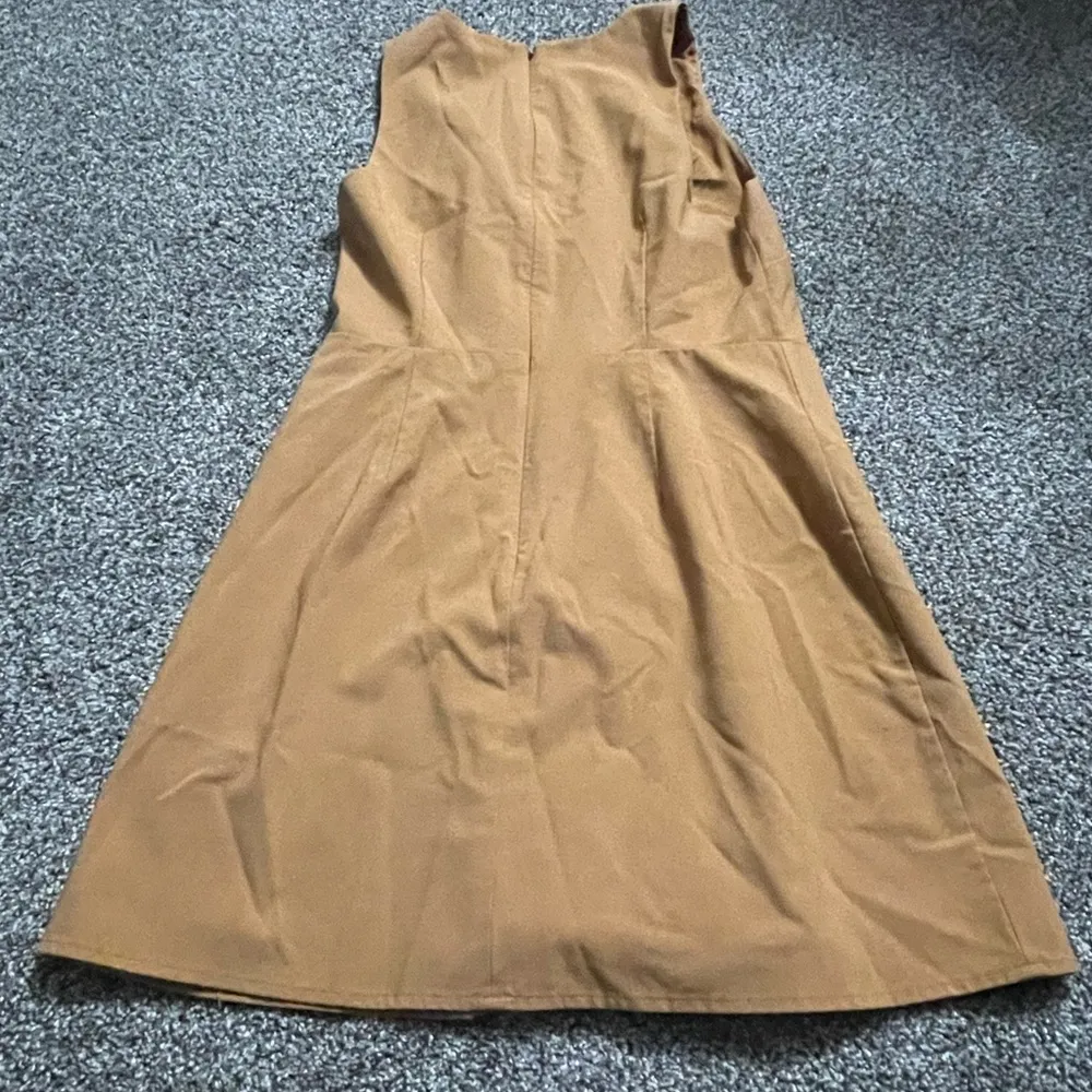 khaki beige sleeveless pleated mini wool dress 6 - Image 14