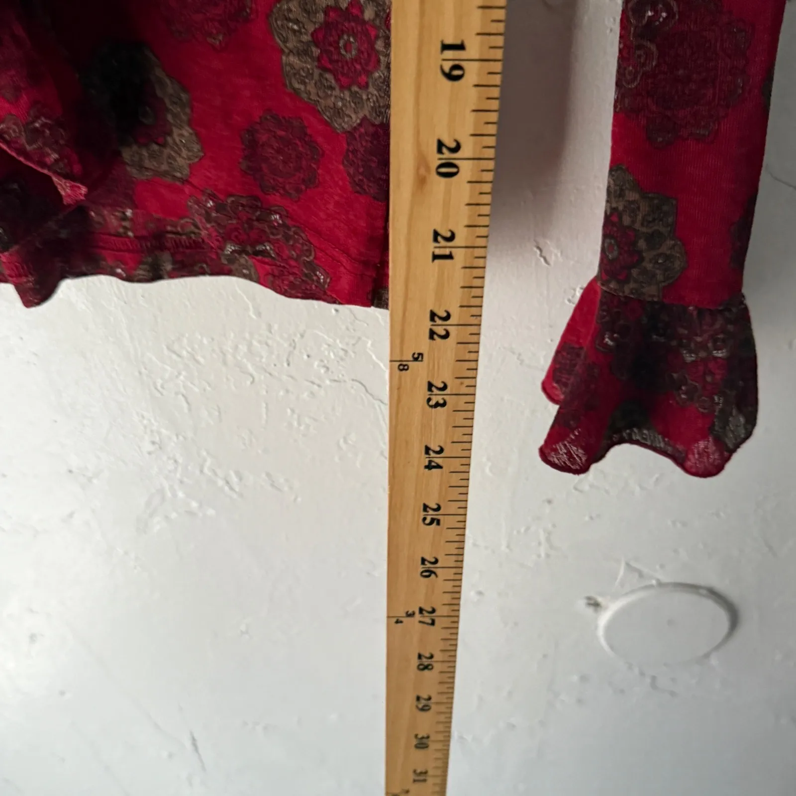 Faded Glory Y2k‎ Red Floral Ruffle Trim Long Sleeve Top XL Whimsioght Grunge - Image 5